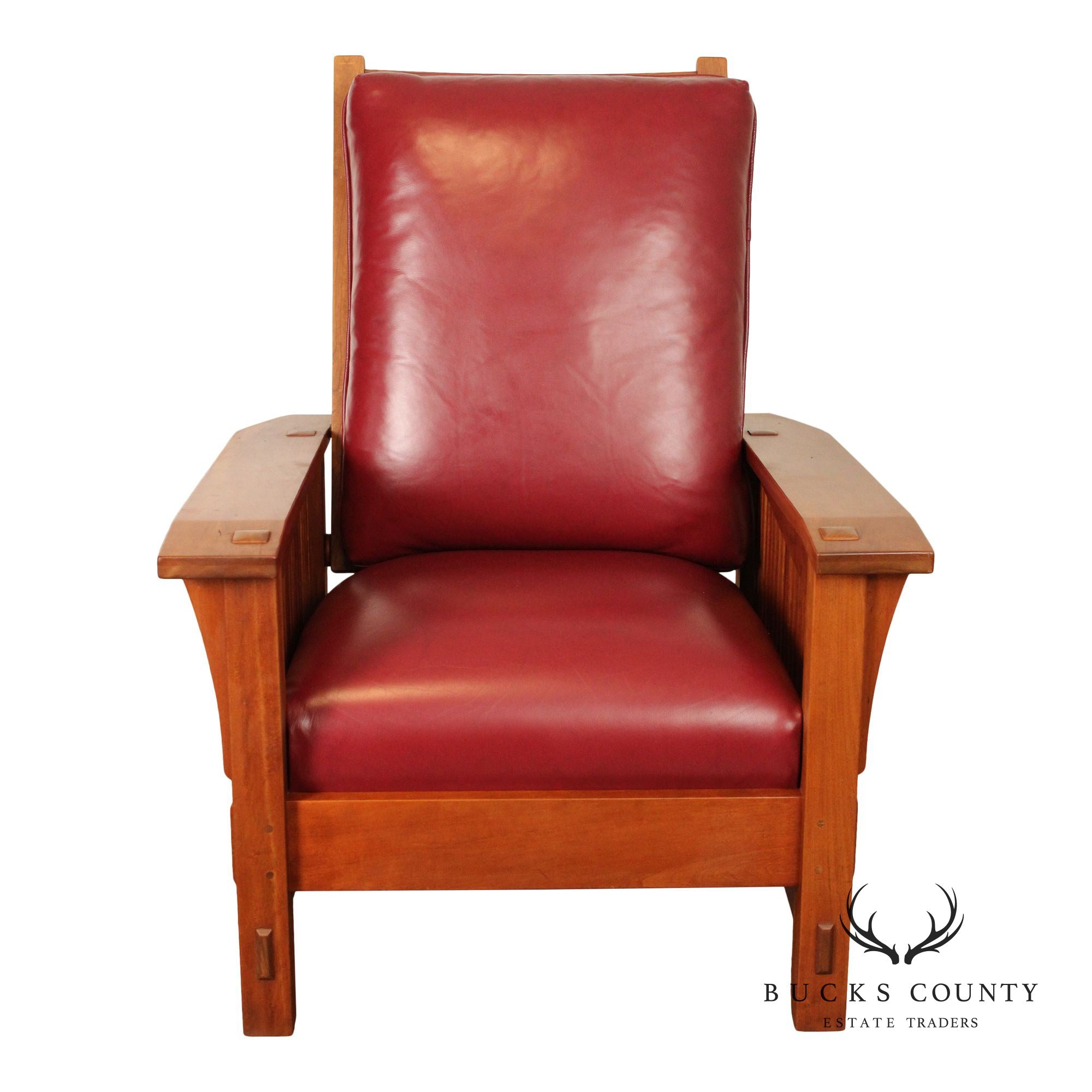 Stickley Mission Collection Cherry and Leather Spindle Morris Chair