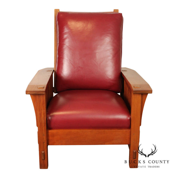 Stickley Mission Collection Cherry and Leather Spindle Morris Chair