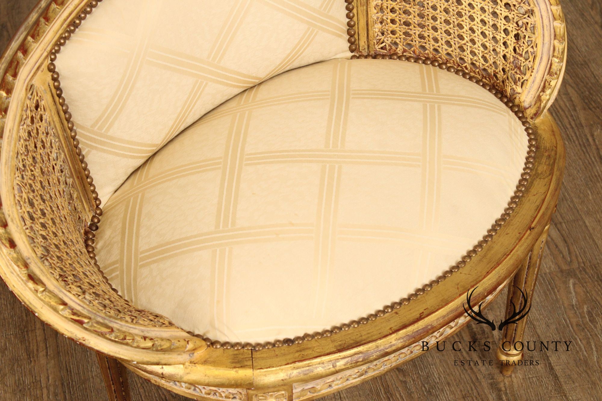 French Louis XVI Style Giltwood and Caned Vanity Stool