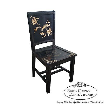 Antique Chinese Black Lacquer Chinoiserie Side Chair