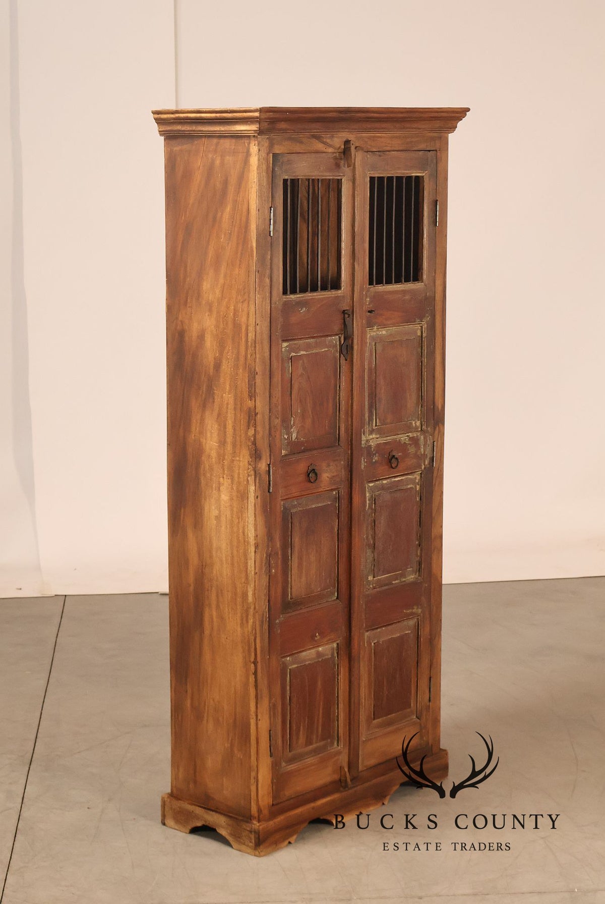 Antique Indian Teak and Wrought Iron Cabinet