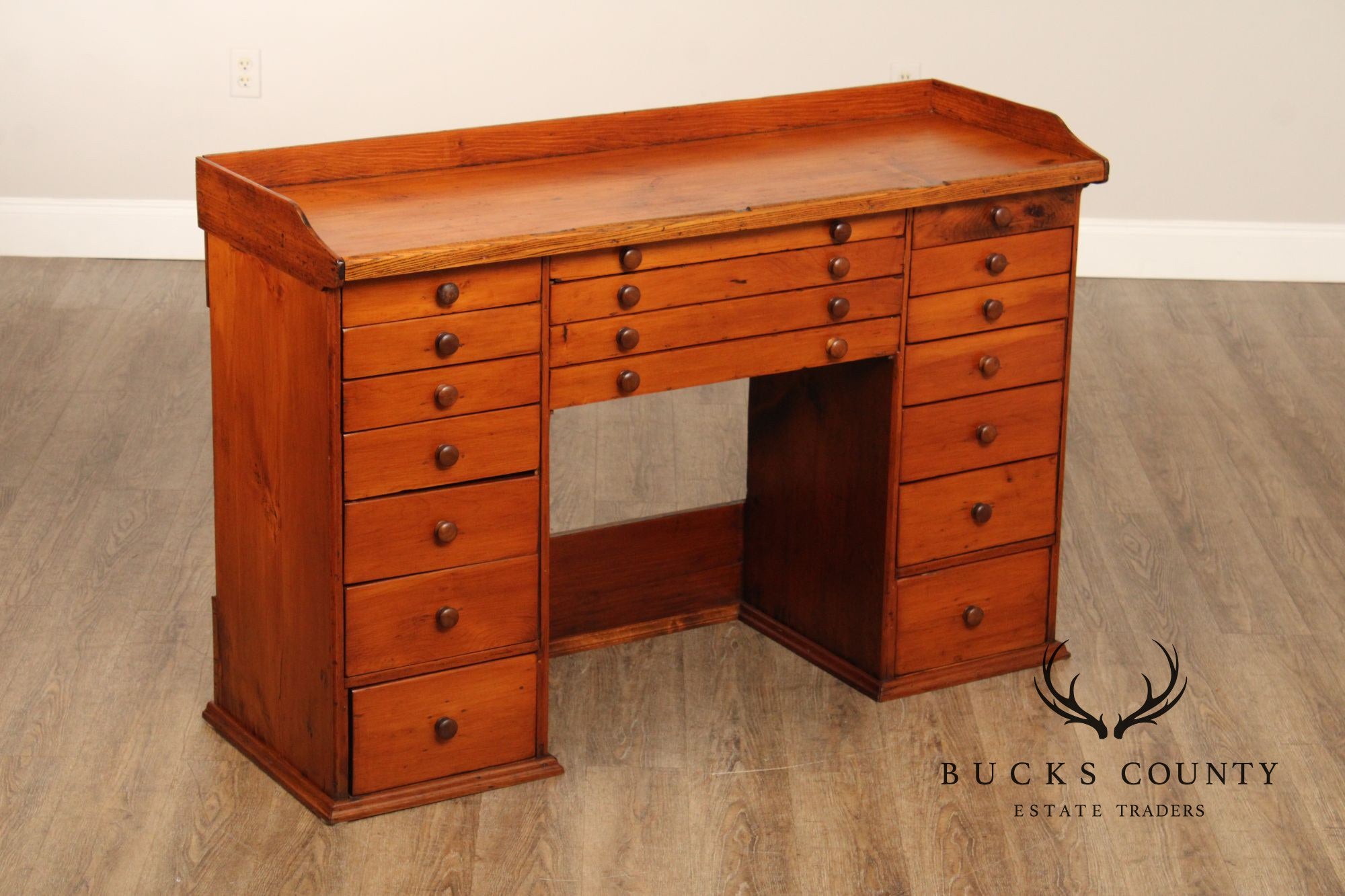 Antique Early 20th Century American Watchmaker’s Workbench With Multi Drawer Storage