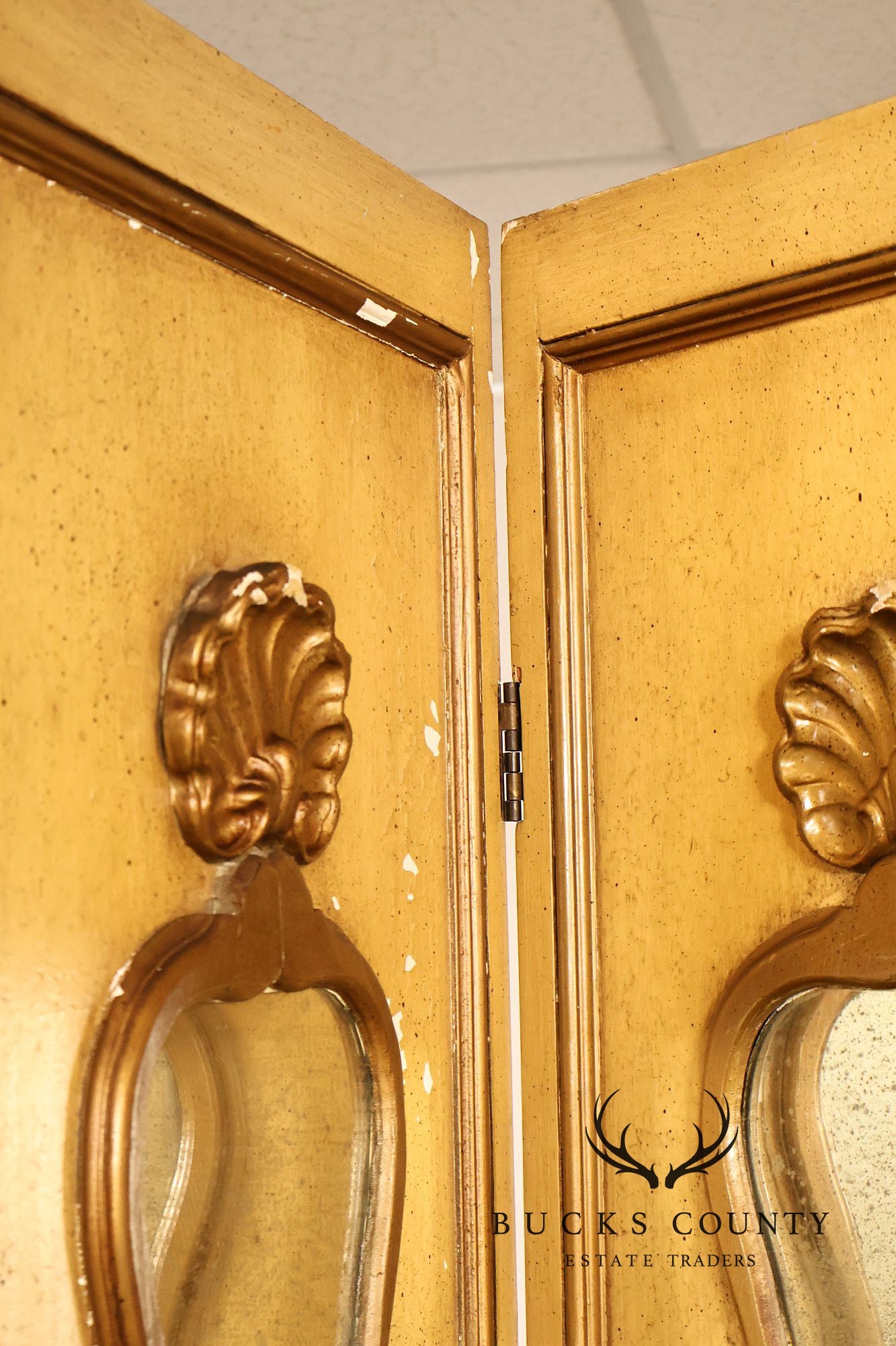 Vintage Rococo Style Painted & Mirrored Four-Panel Folding Screen