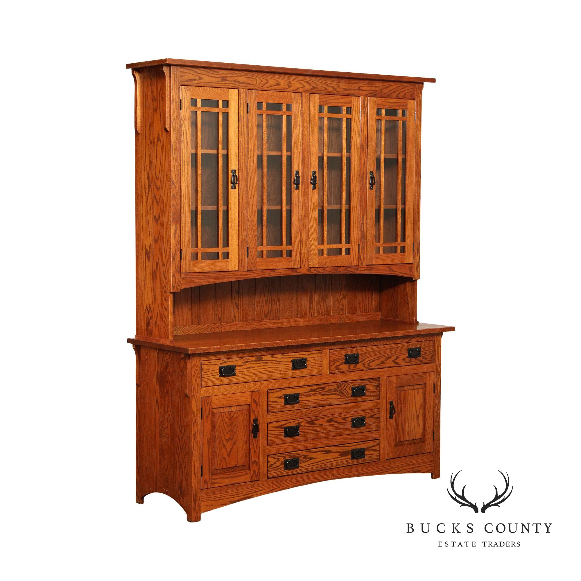 Mission Style Custom Crafted Oak Buffet Hutch