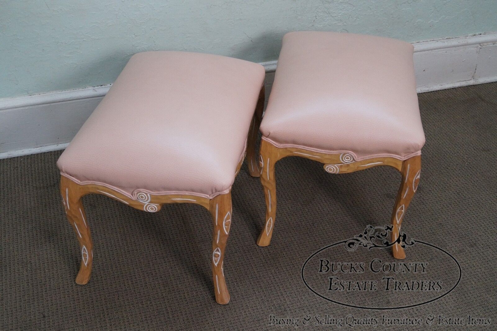 Unusual Pair of Faux Branch Leather Ottomans Benches