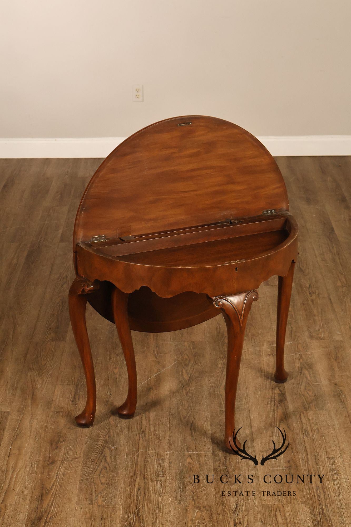 Baker Furniture Vintage Pair Of Walnut Demilune Flip Top Card Tables