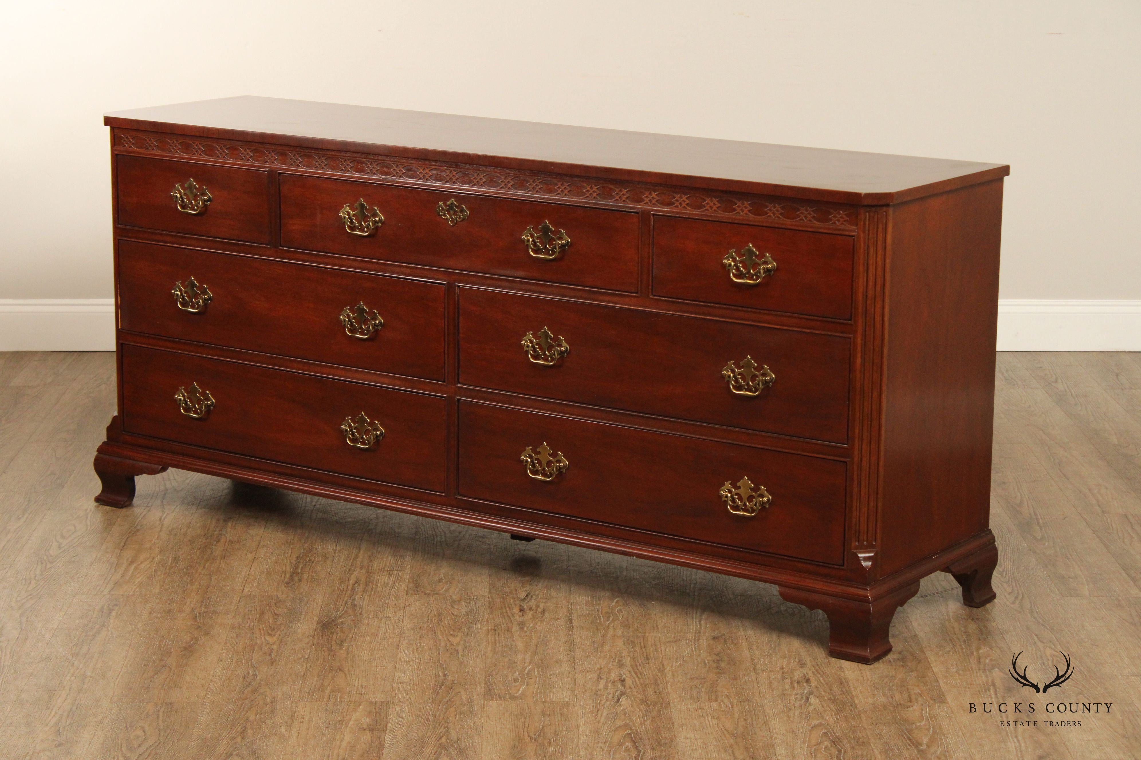 Baker Furniture Chippendale Style Banded Mahogany Double Chest