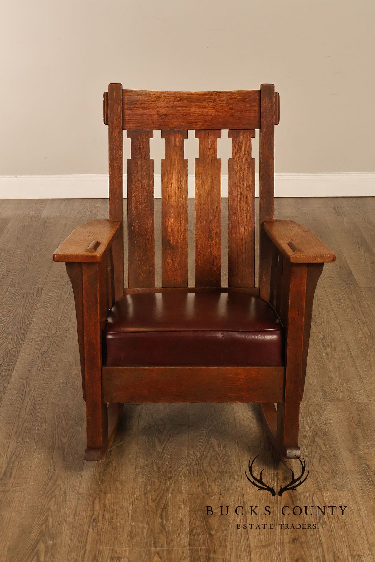 Antique Charles Stickley Mission Oak High Back Rocking Chair