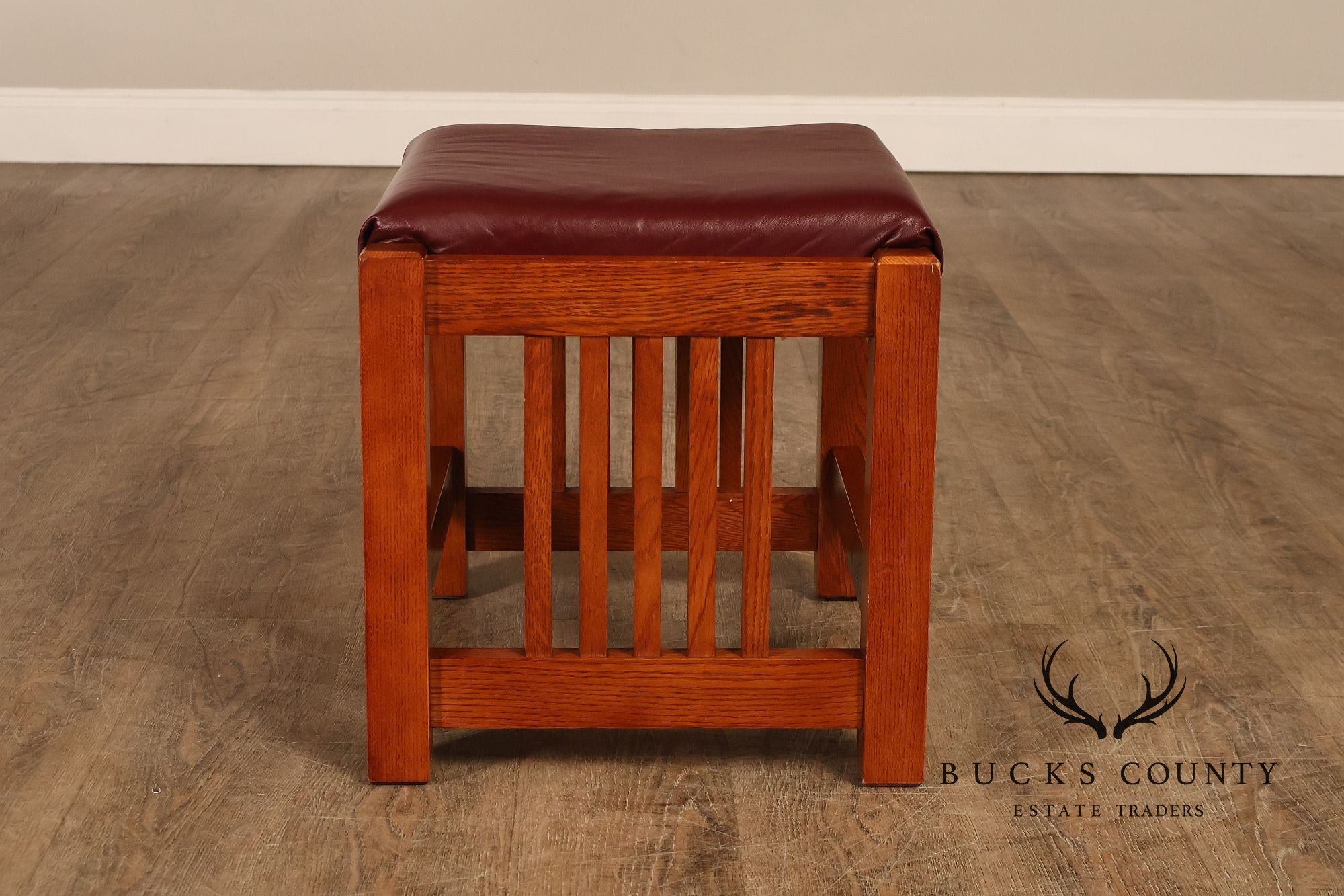 Bassett Furniture Mission Style Oak and Leather Foot Stool