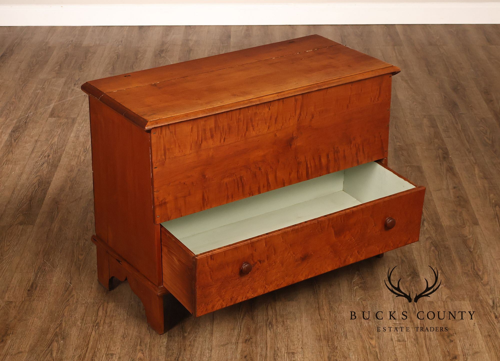 Antique American Country Birdseye Maple Blanket Chest With Lower Drawer