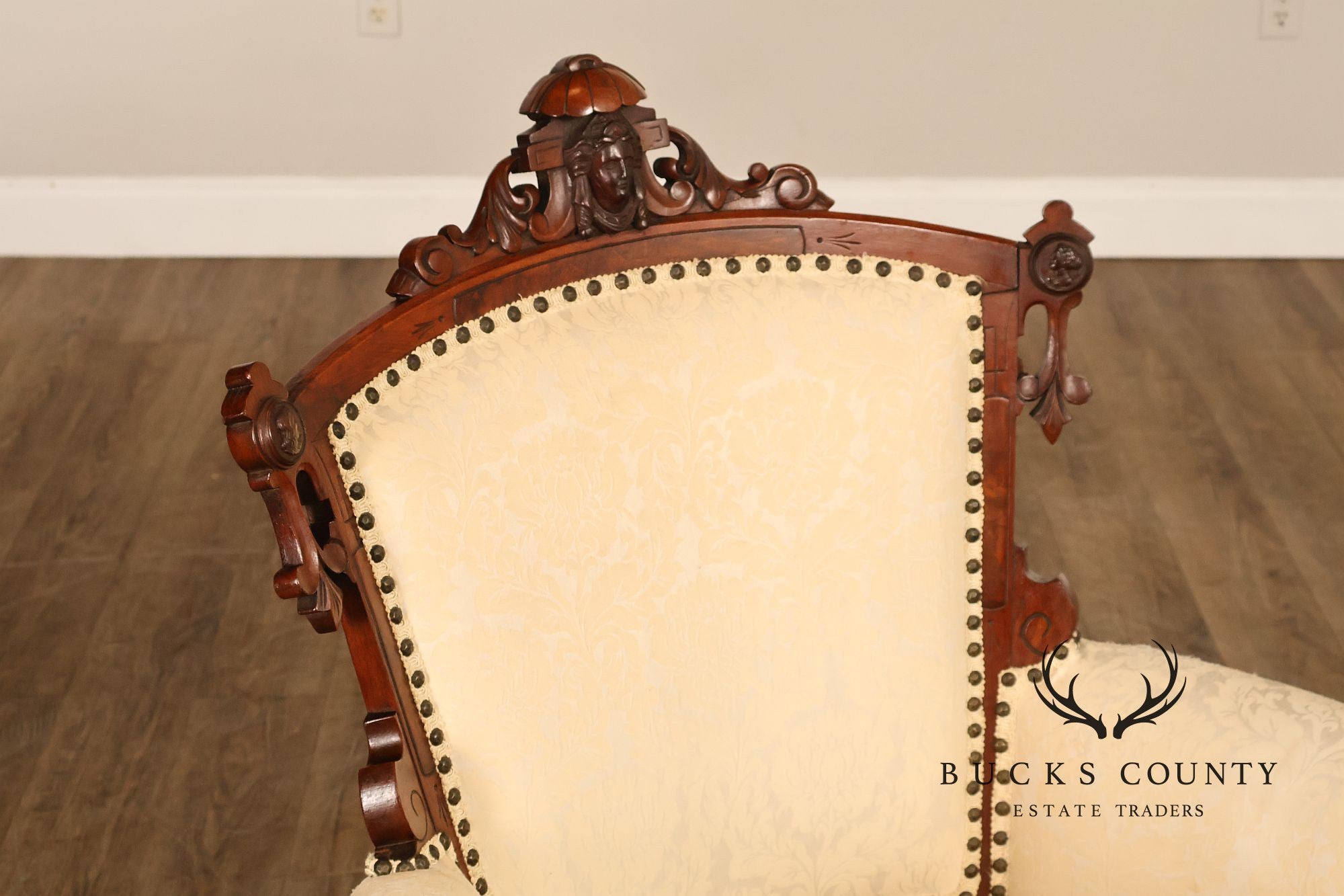 Antique Victorian Carved Walnut Parlor Armchair