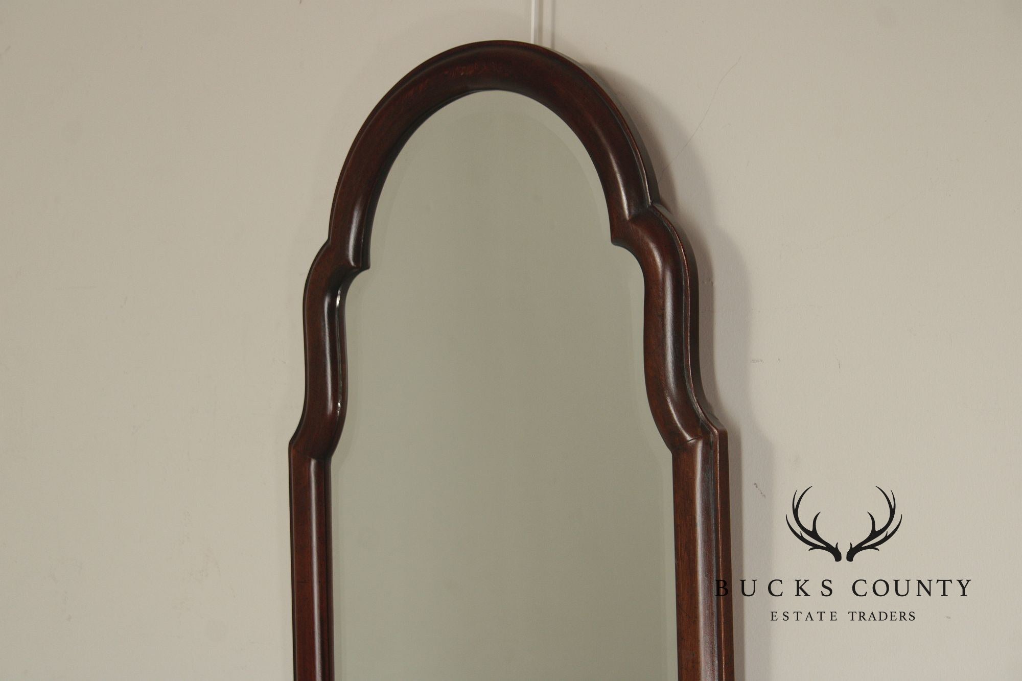 Queen Anne Style Arched Mahogany Frame Beveled Wall Mirror