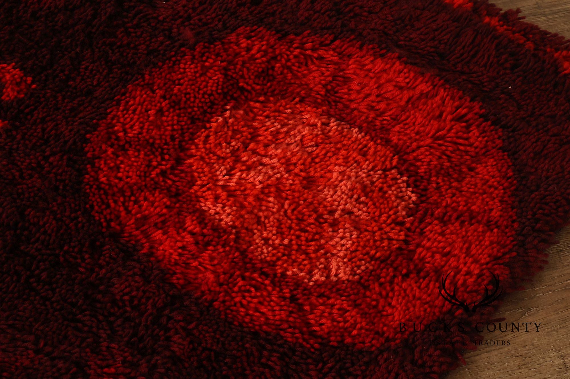 Mid Century Modern Scandinavian Rya Wool Abstract Red Shag Area Rug / Textile Wall Hanging by Ritva Puotila