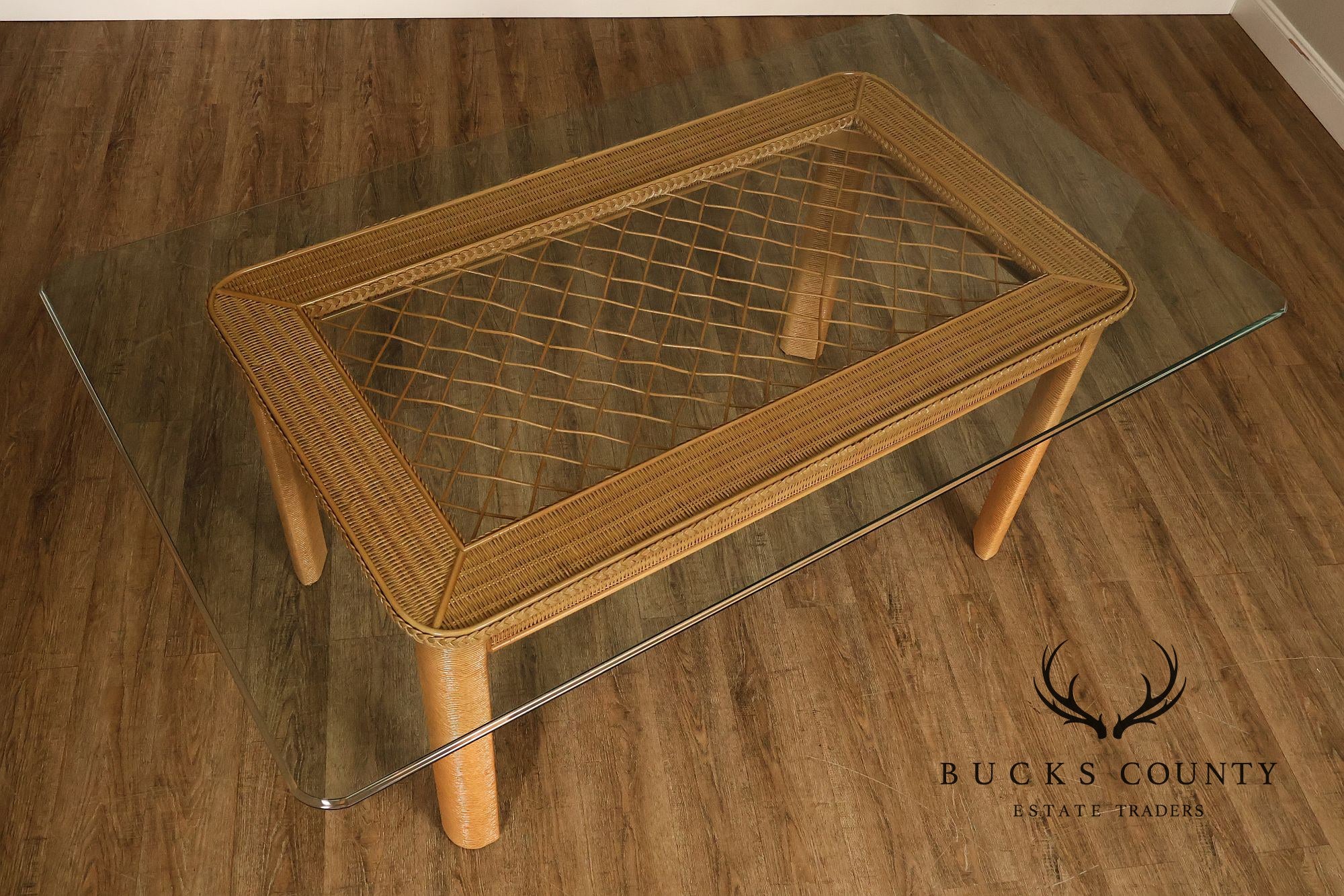 Lexington Henry Link Glass Top Wicker Dining Table