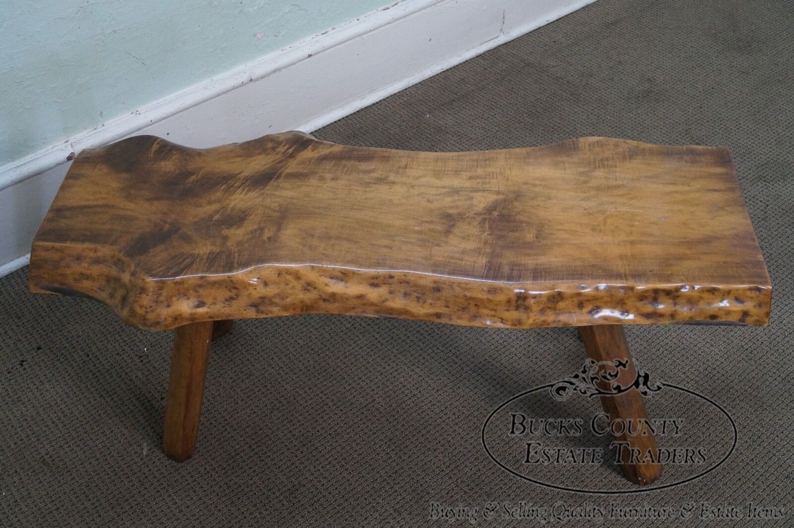 Rustic Slab Wood Coffee Table Bench