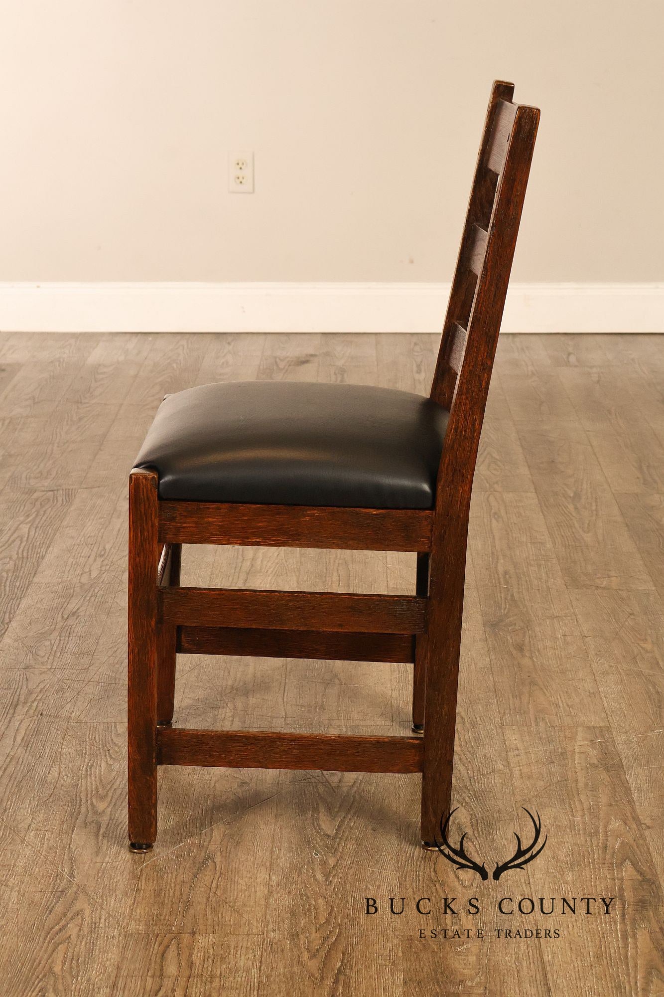 Antique L. & J.G. Stickley Mission Oak Set Of Four Ladder Back Dining Chairs