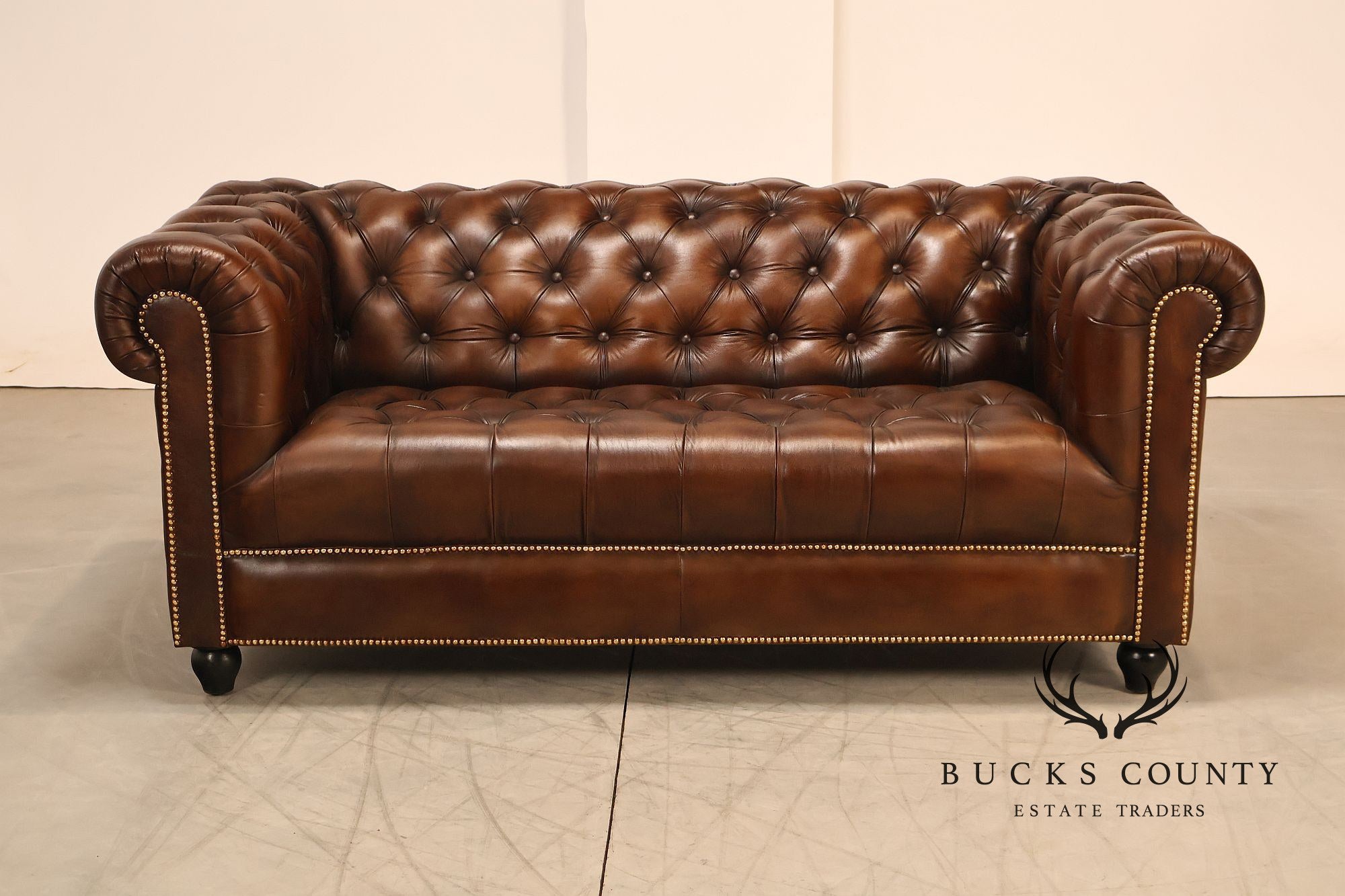 Chesterfield Style 6 Foot Cognac Brown Tufted Leather Sofa