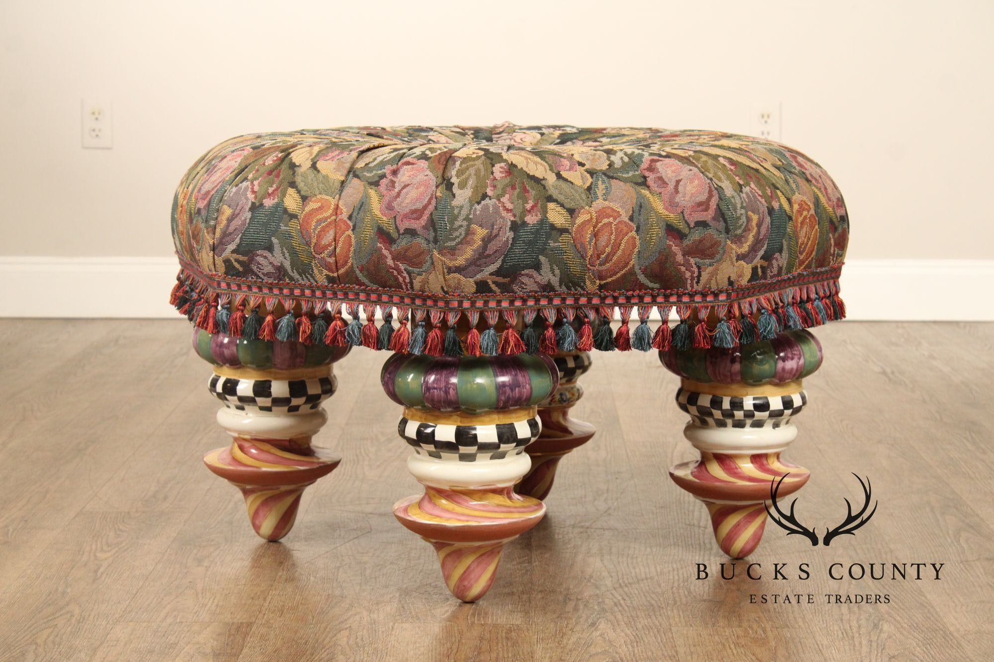 Mackenzie-Childs 'On Wall Street' Round Tufted Ottoman