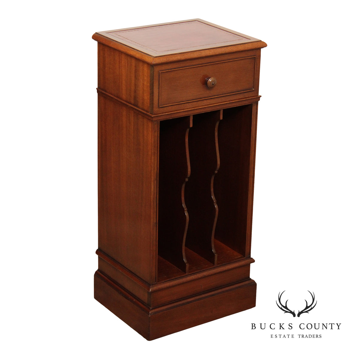 Traditional Style Small Mahogany Ledger Cabinet With Vertical Slots And Single Drawer