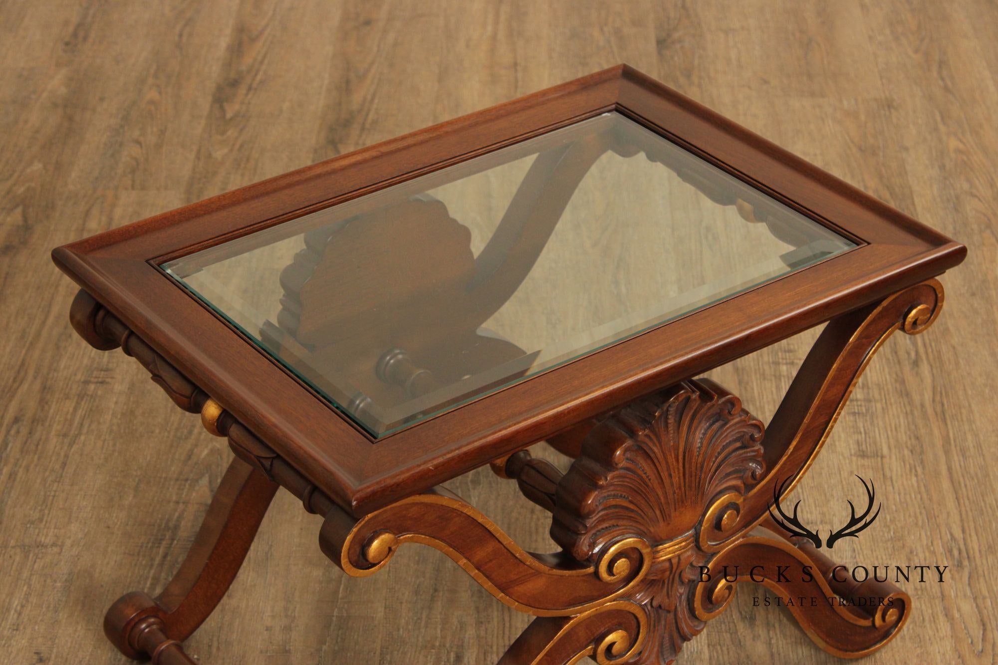 Karges Georgian Style X-Base Mahogany and Glass Tea Tables