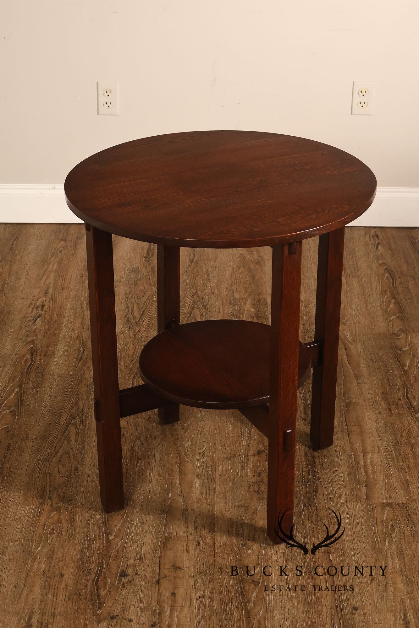Antique Arts And Crafts Oak Round Side Table