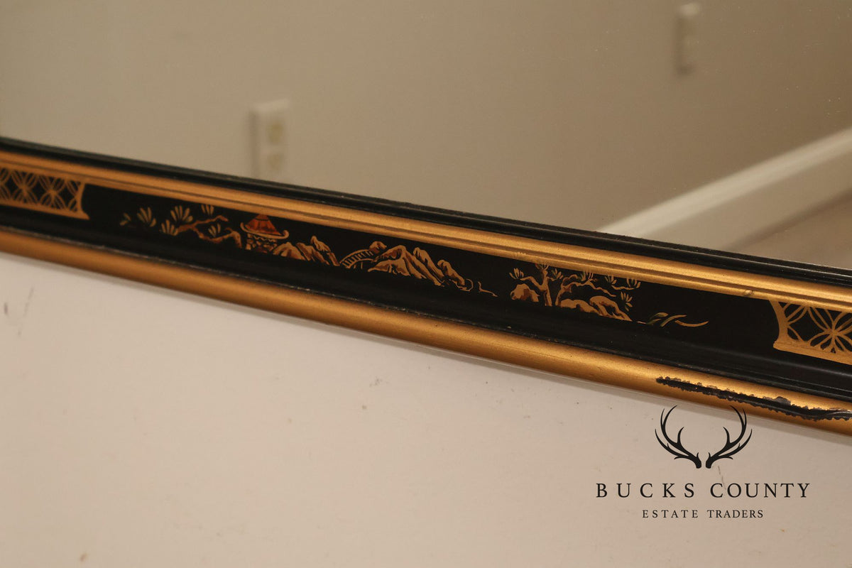 Chinoiserie Black Lacquer And Gilt Decorated Wall Mirror