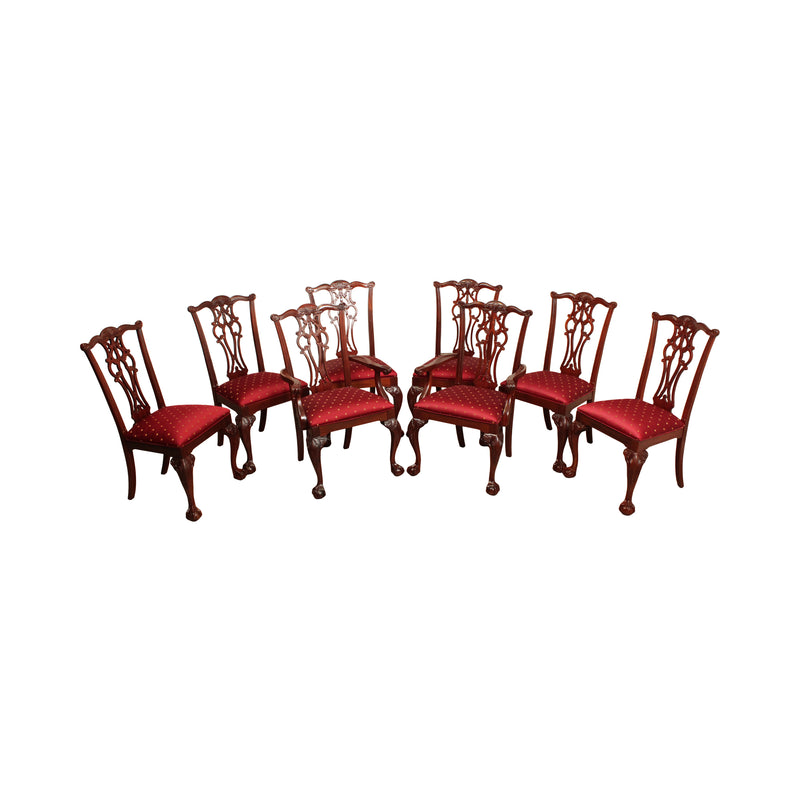 Ethan Allen Chippendale Style Set of Eight '18th Century Mahogany' Dining Chairs