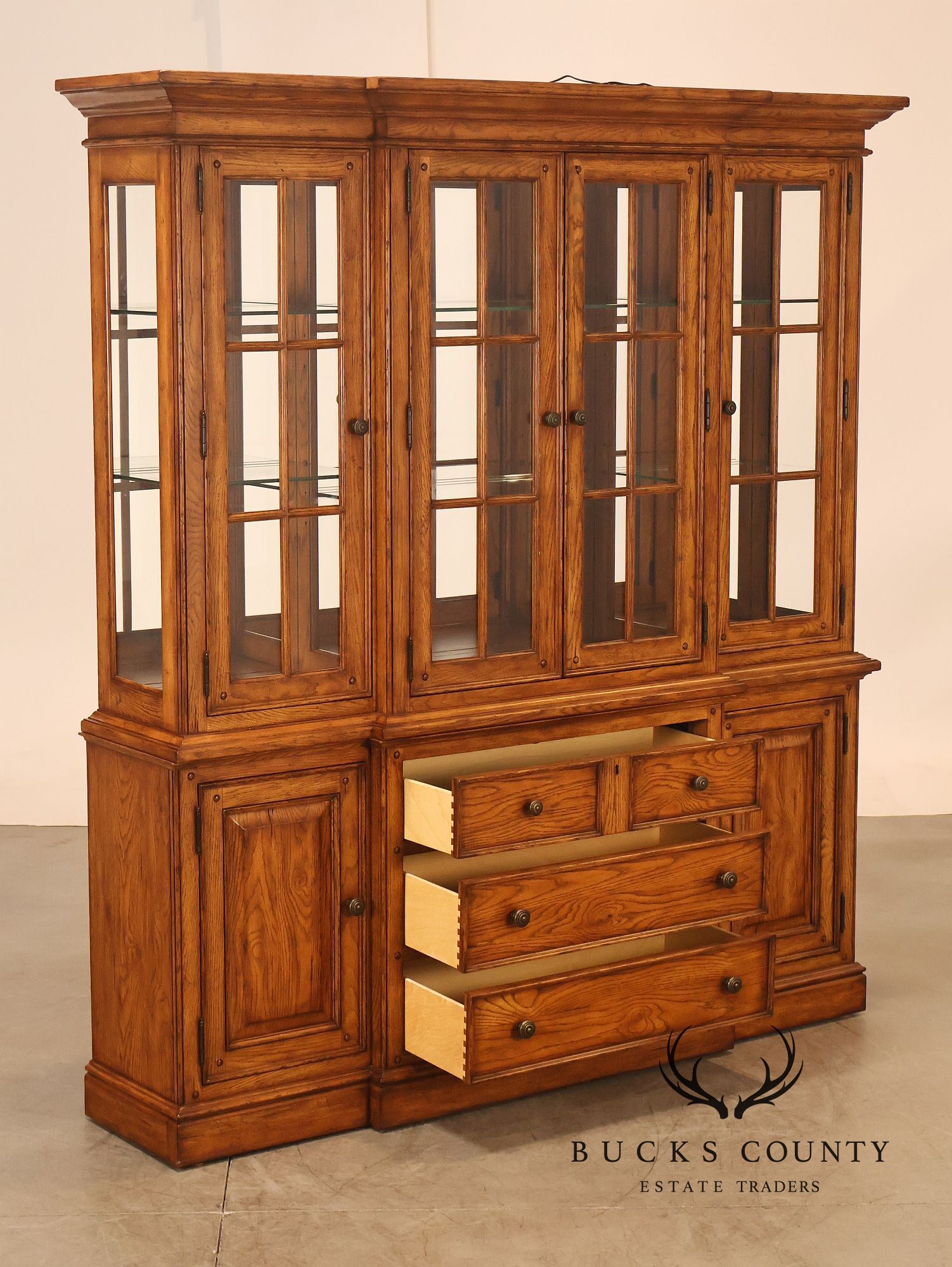 Thomasville Lighted Oak China Cabinet