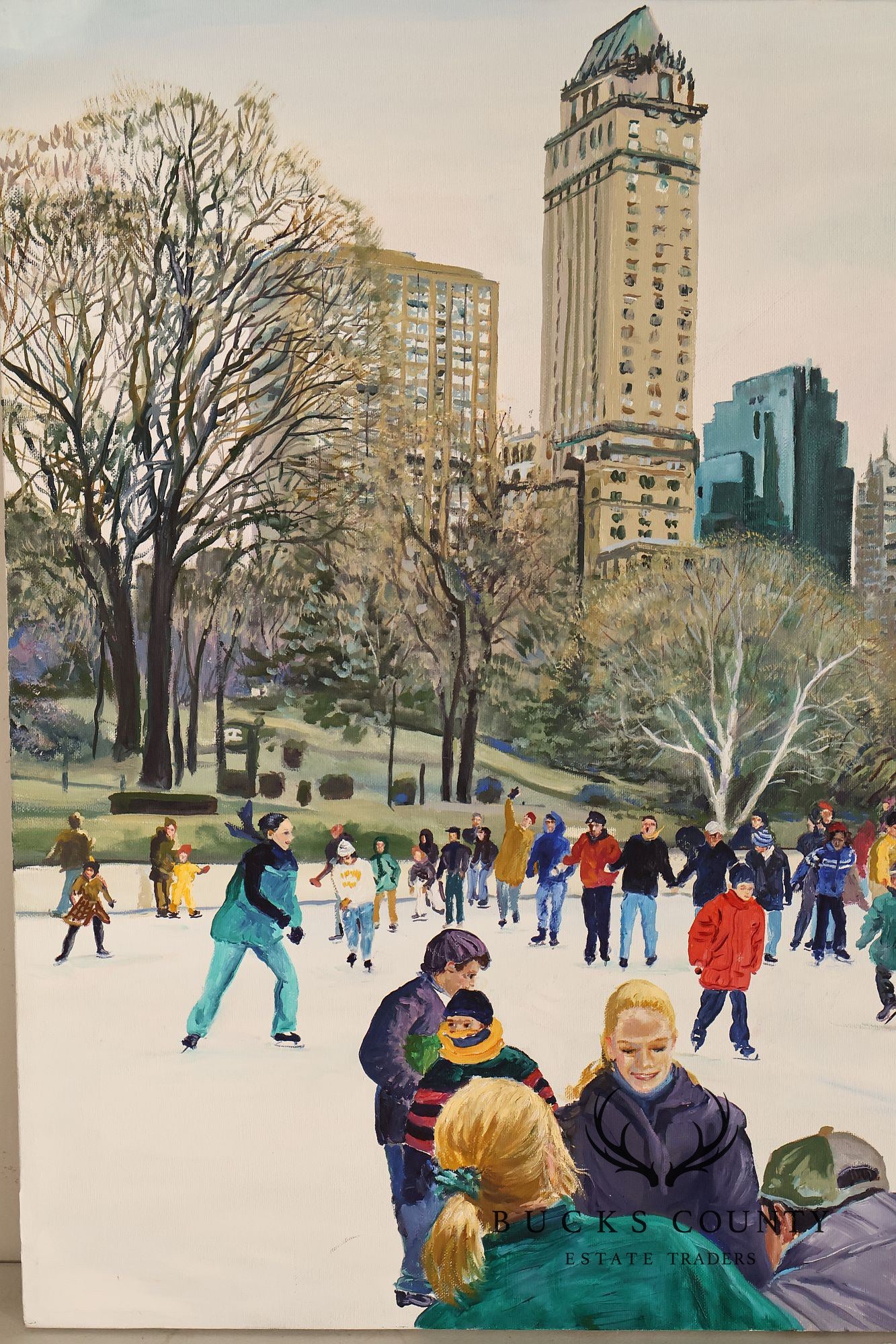Ruth Mayer Central Park Ice Skating Landscape Original Oil Painting On Canvas