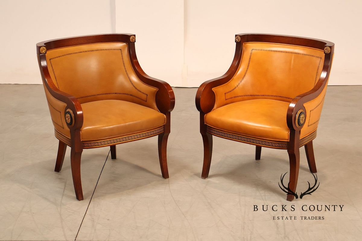 Neoclassical Empire Style Pair Of Mahogany And Leather Armchairs