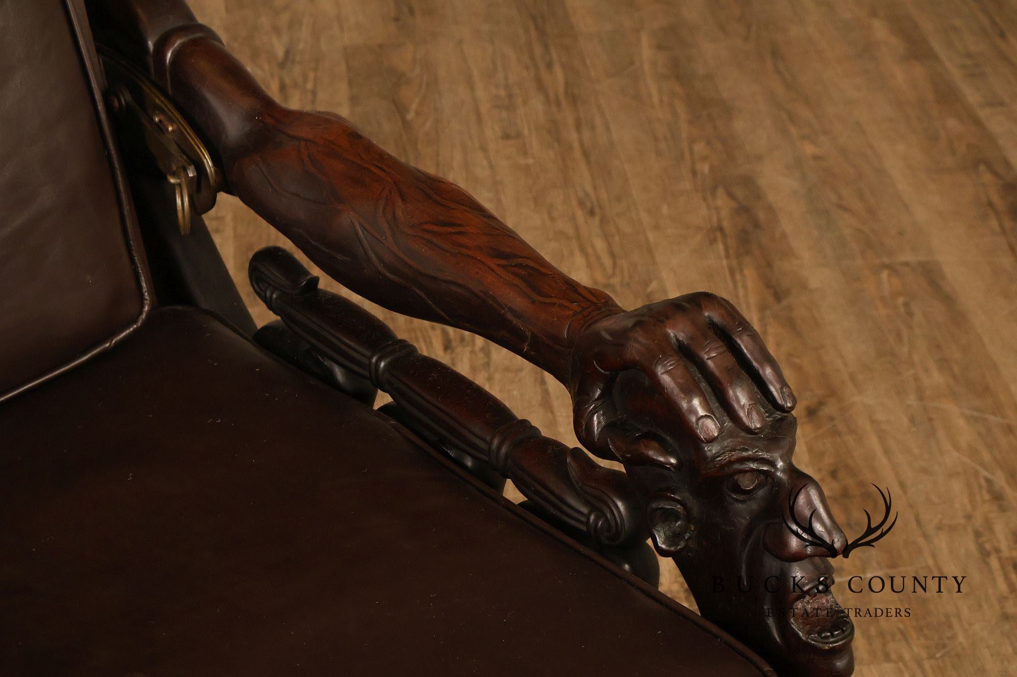 Exceptional 19th Century Anglo-Indian / Burmese Colonial Figural Carved Hardwood Throne Armchair