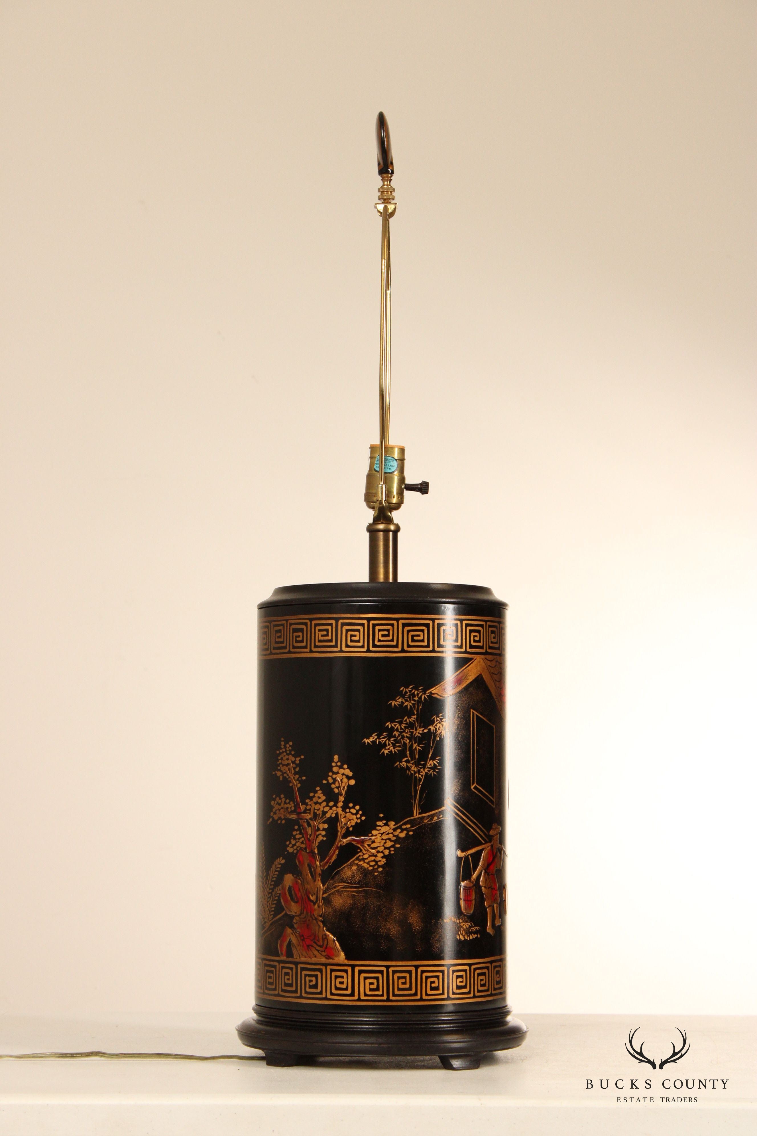 Maitland Smith Chinoiserie Painted Pair of Tea Caddy Table Lamps