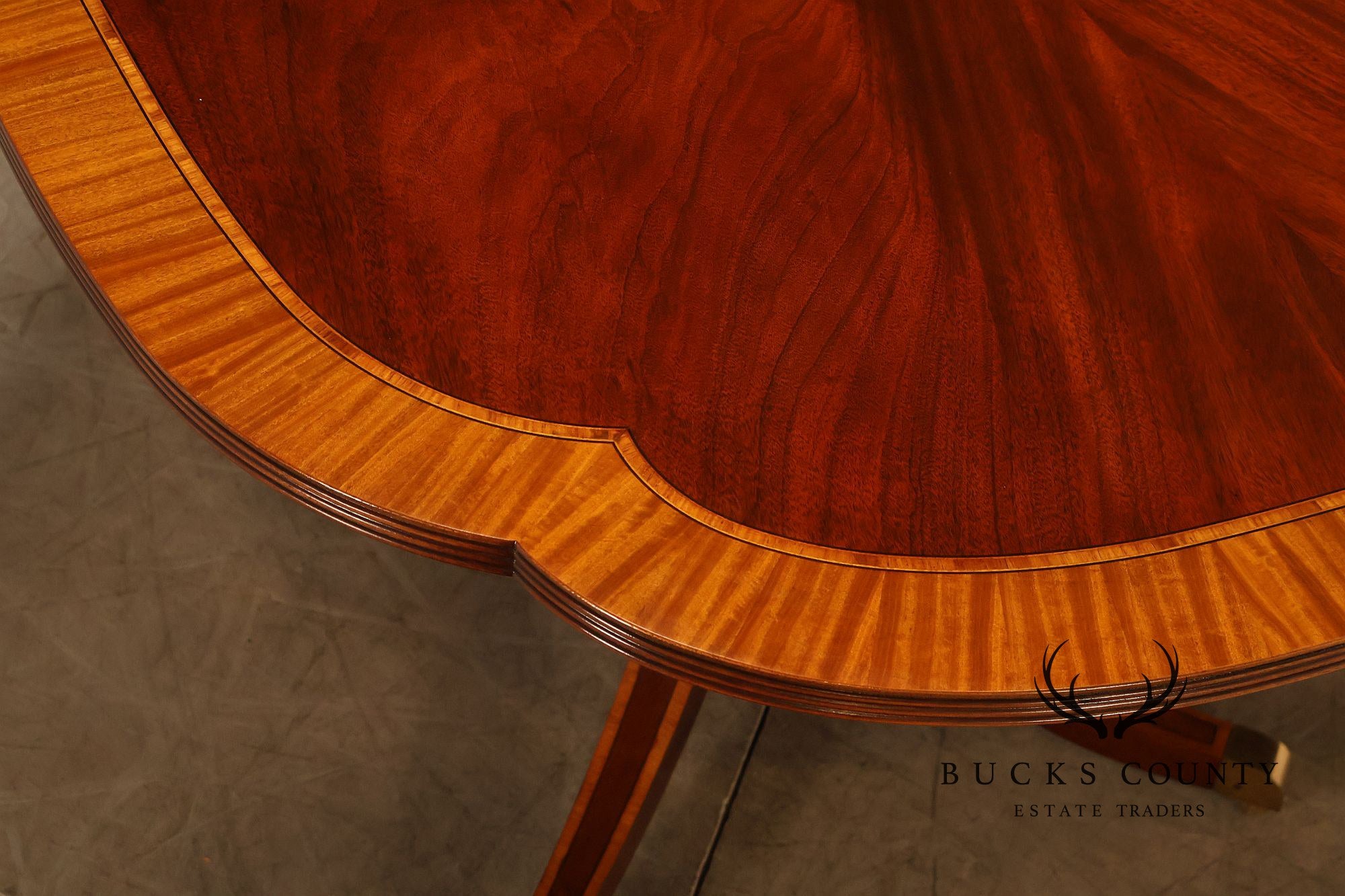 Karges Duncan Phyfe Banded Mahogany Double Pedestal Dining Table