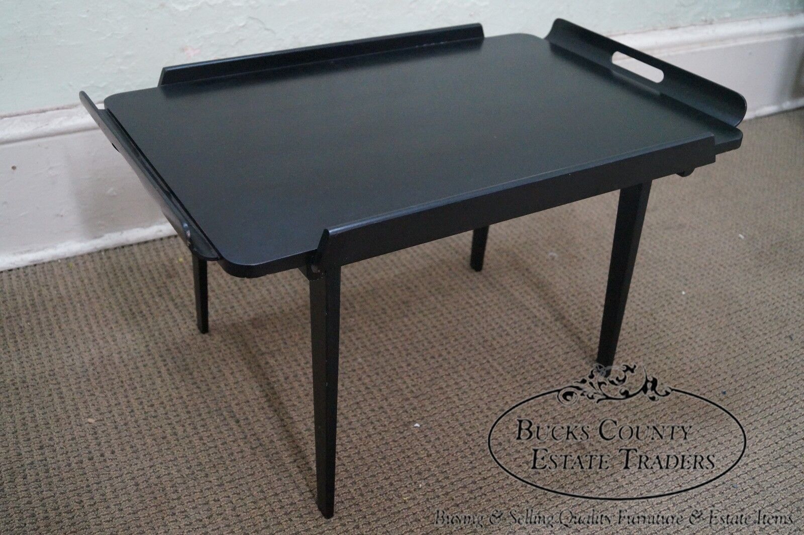 Italian Mid Century Modern Black Ebonized X Form Server Bar Cart