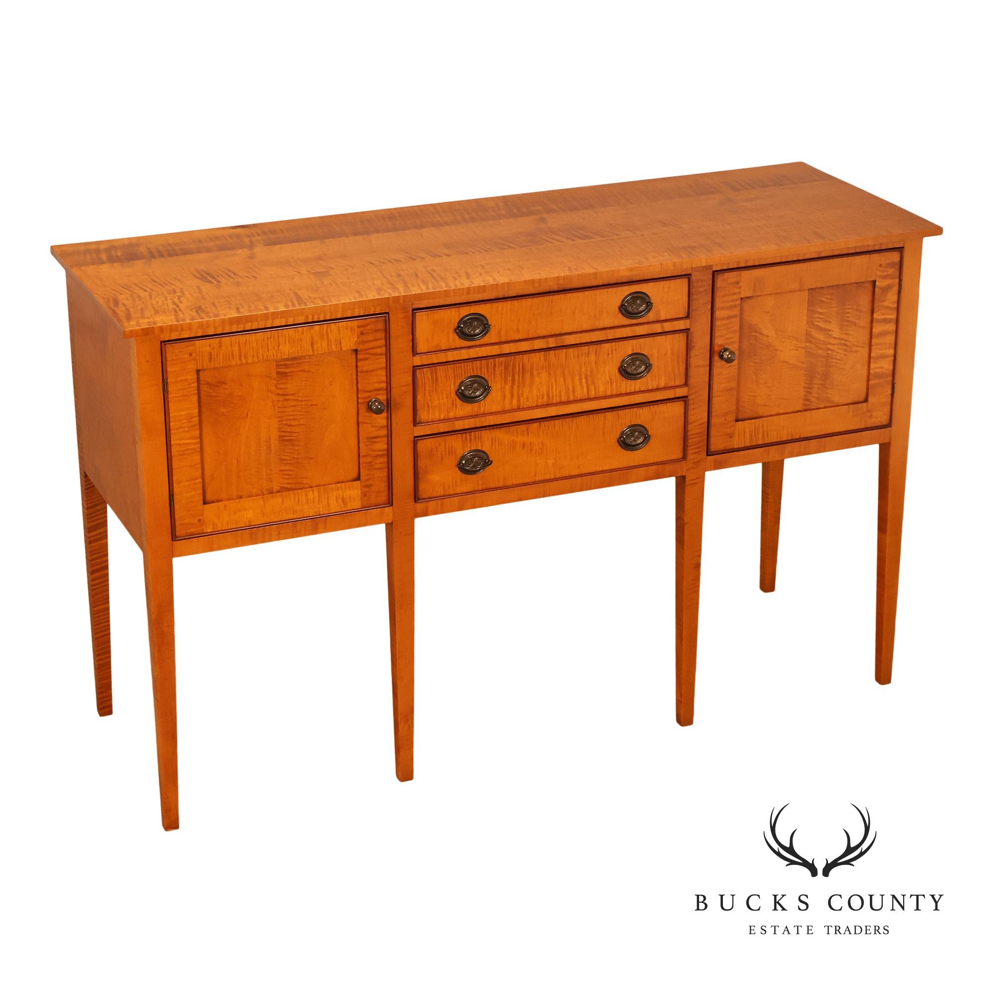 Eldred Wheeler Tiger Maple Tapered Leg Sideboard