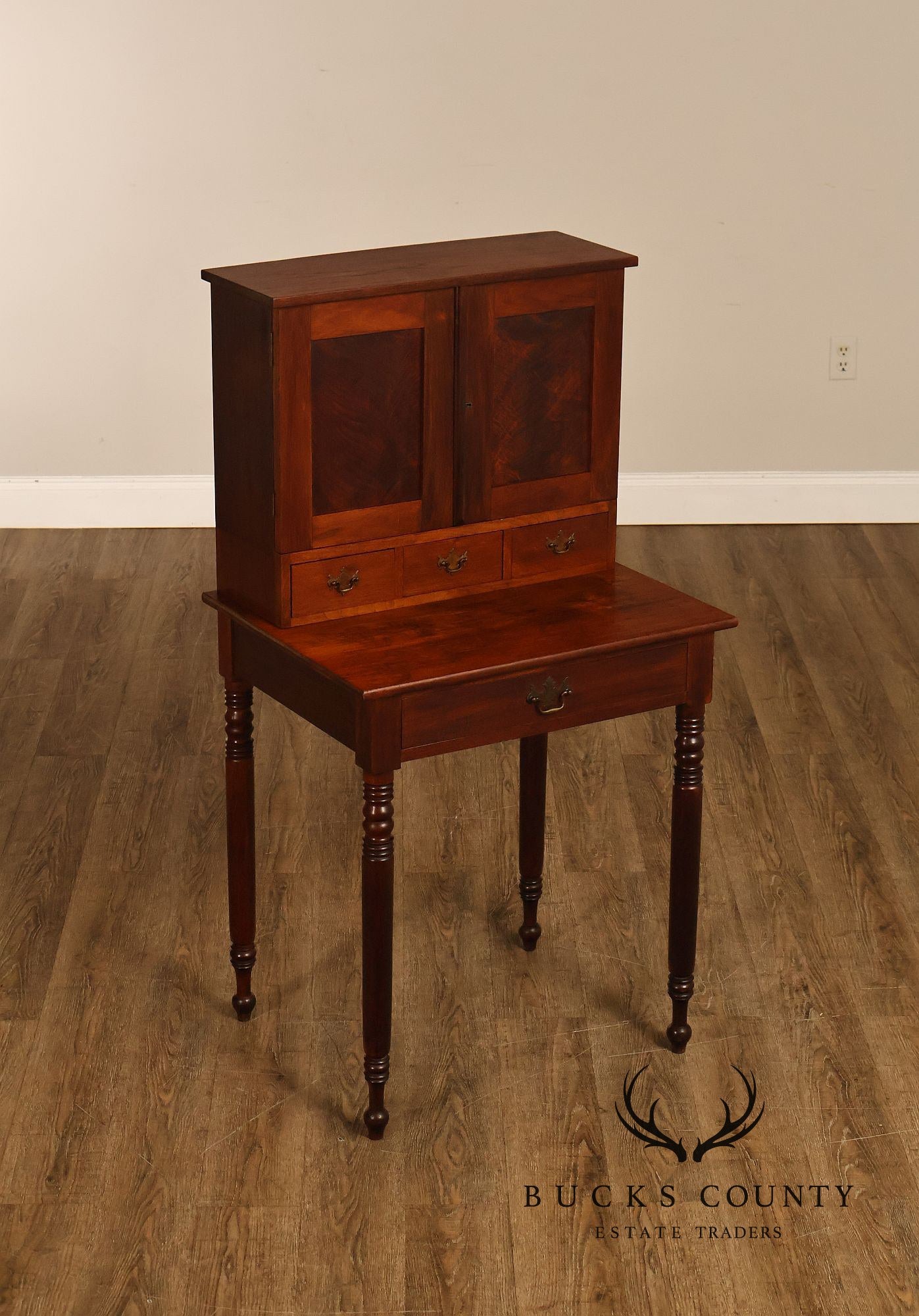 Antique Walnut Two-Part Writing Desk With Cubbyhole Organizer