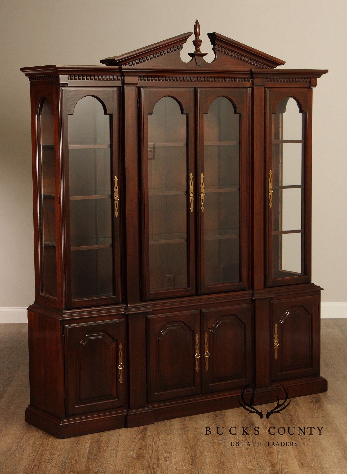 Harden Georgian Style Cherry Breakfront China Cabinet Bookcase