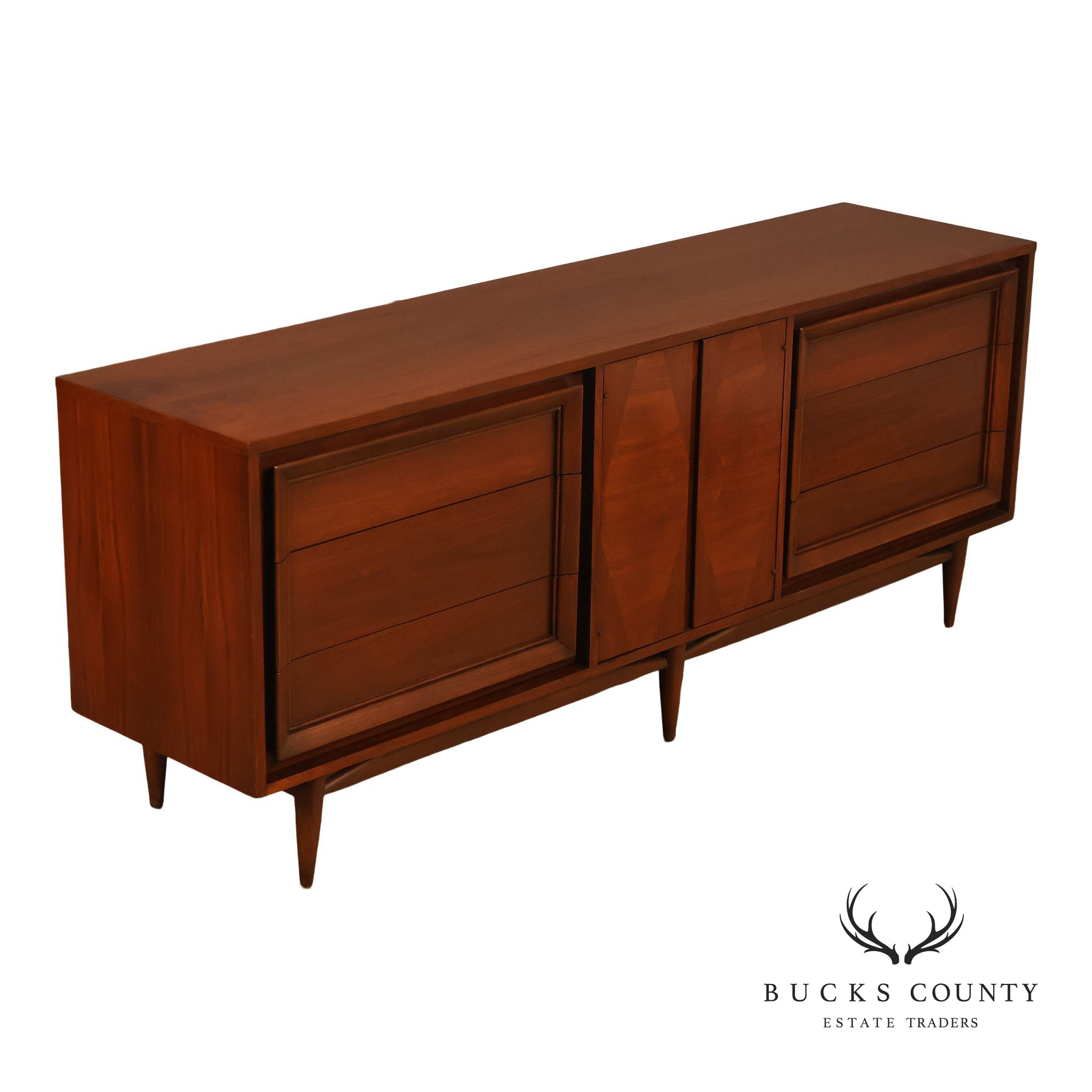 Basic Witz Mid Century Modern Walnut Triple Dresser