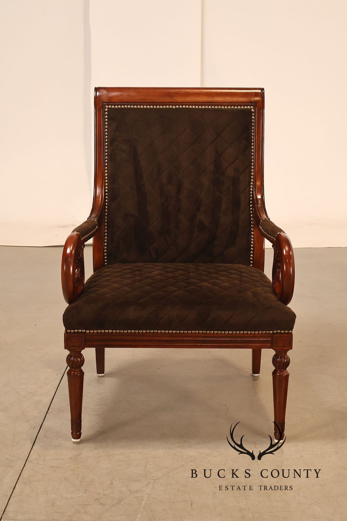 Hooker Furniture Traditional Mahogany Scroll Arm Upholstered Armchair