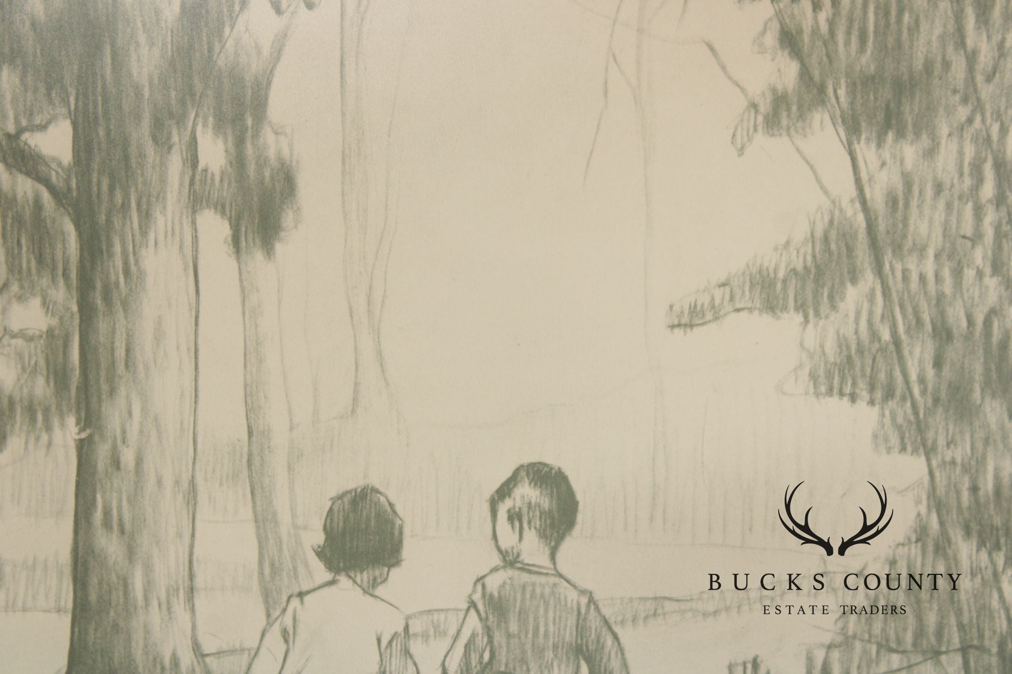 W. Cortland Butterfield Framed Drawing, Children in a Wood