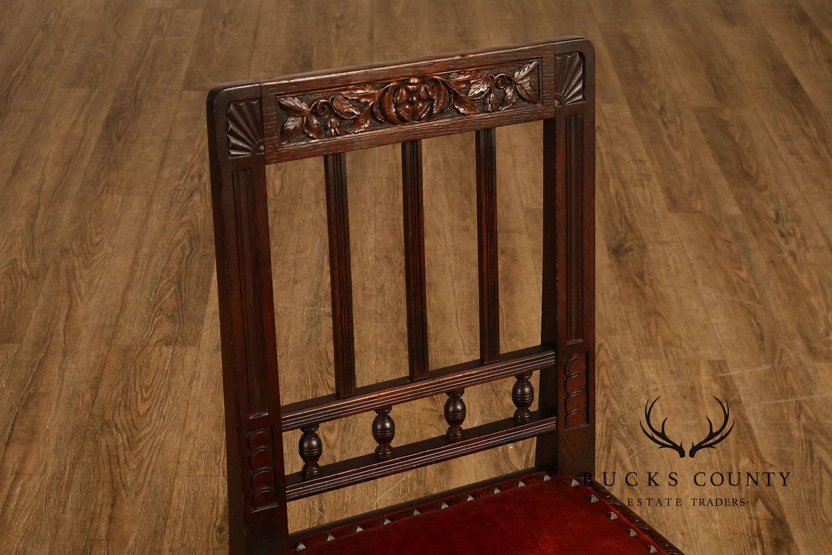 Antique Henry II Style Set of Eight Carved Oak Dining Chairs