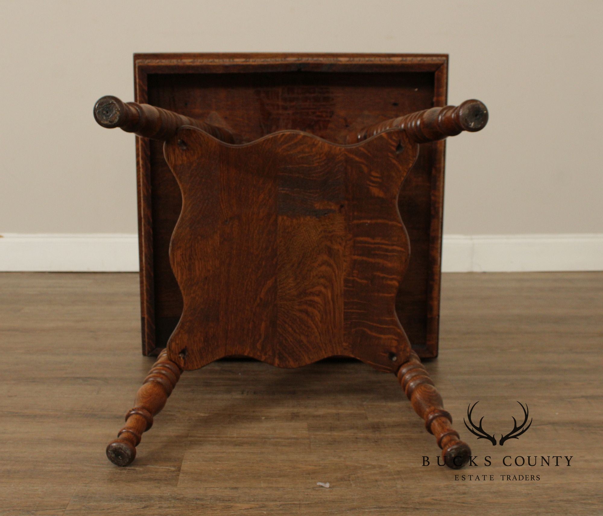 Antique Victorian Oak Square Two Tier Parlor Side Table