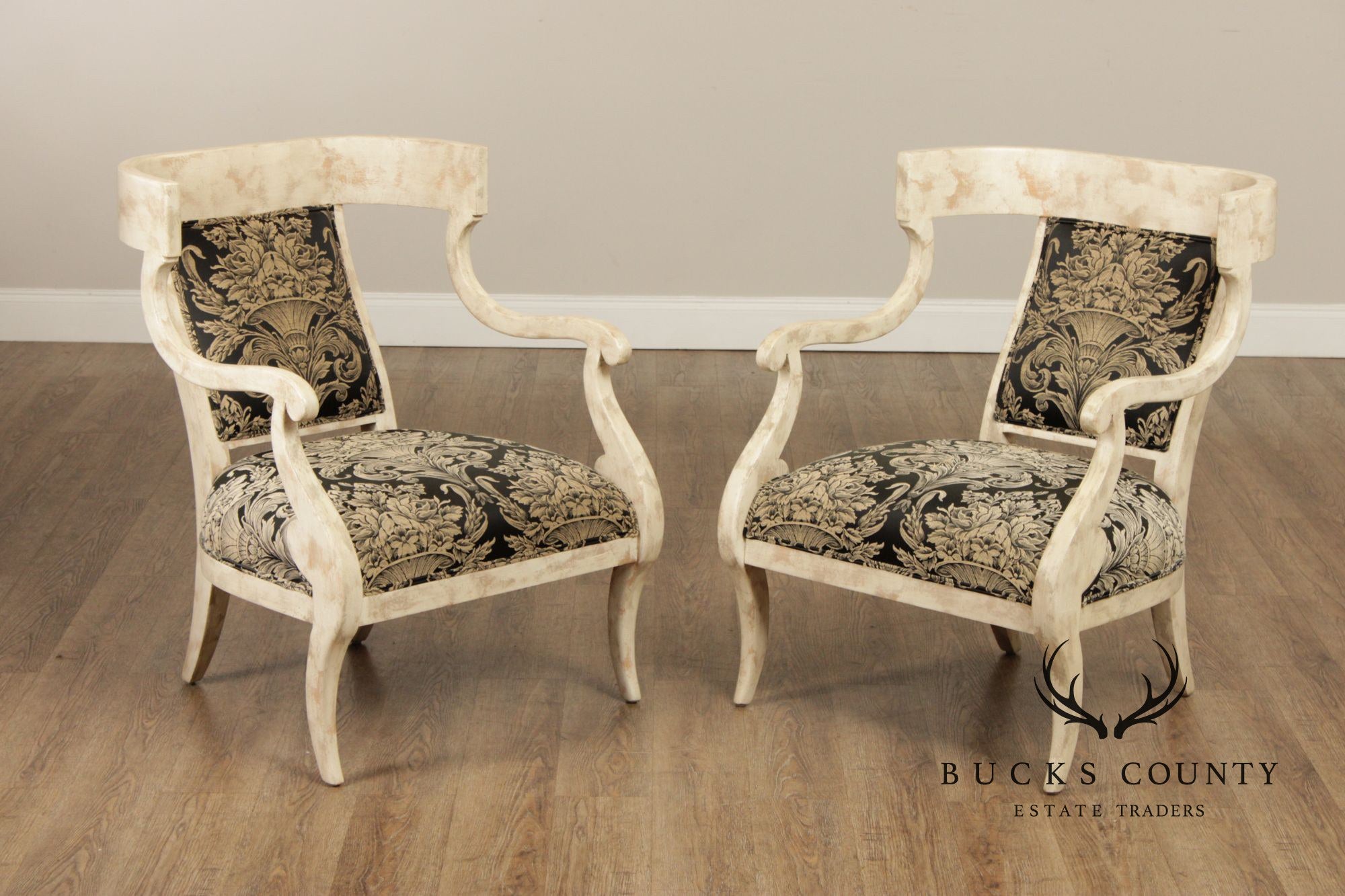 Regency Style Pair Of Painted Fauteuil Armchairs