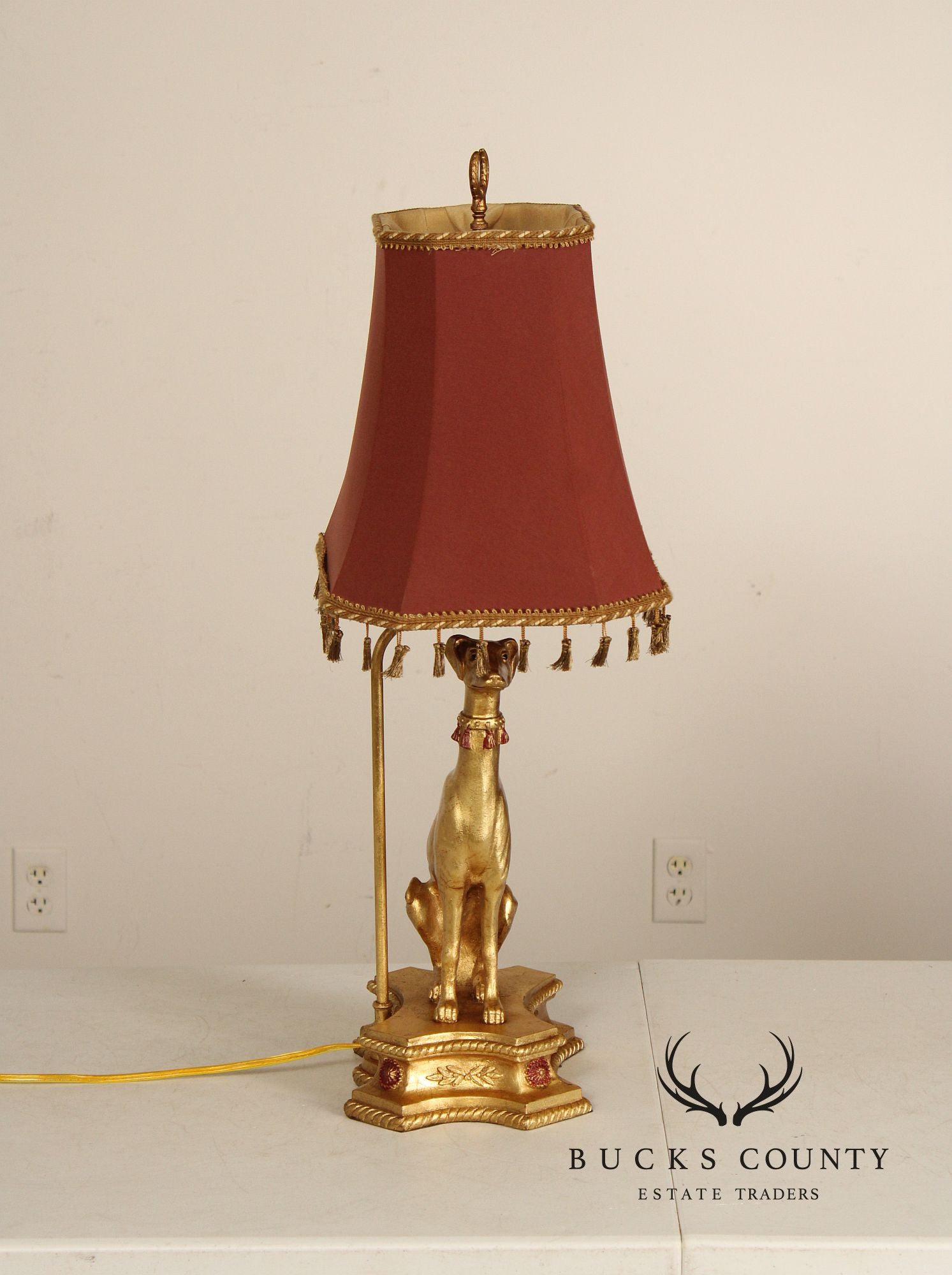 Egyptian Revival Pair Of Gilt Greyhound Table Lamps