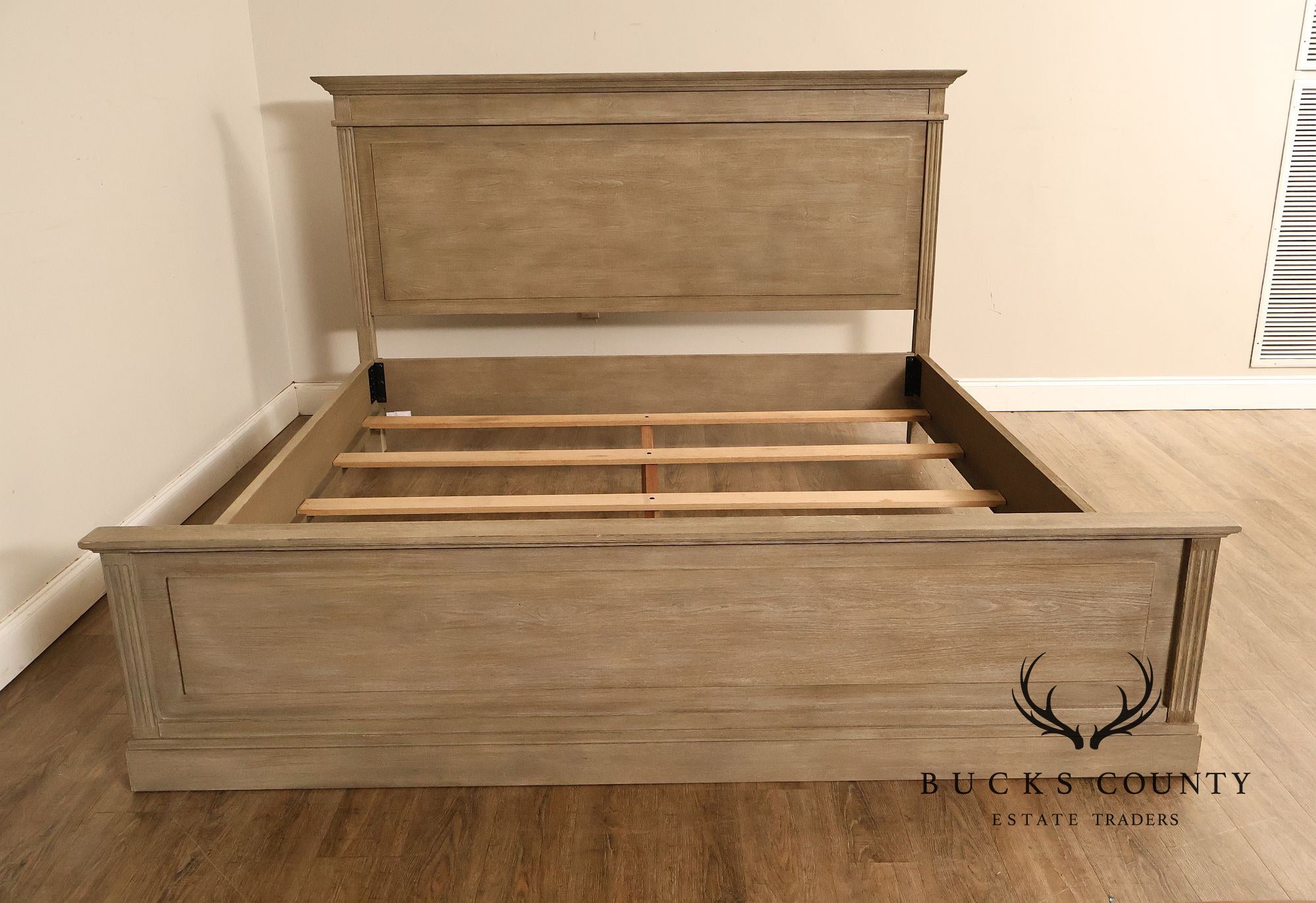 Natural Rustic Gray Finished King Size Country Style Panel Bed Frame