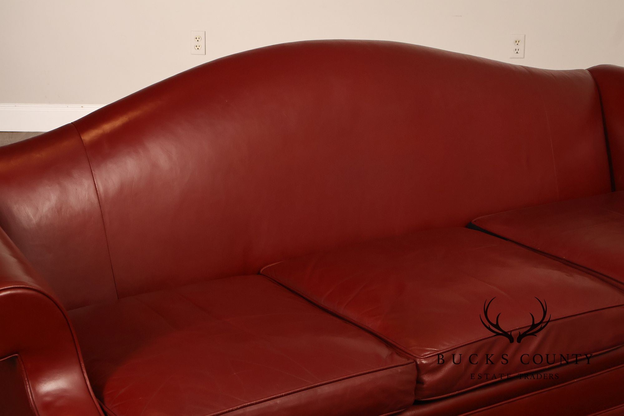 Kindel Vintage Camelback Back Leather Three Cushion Sofa