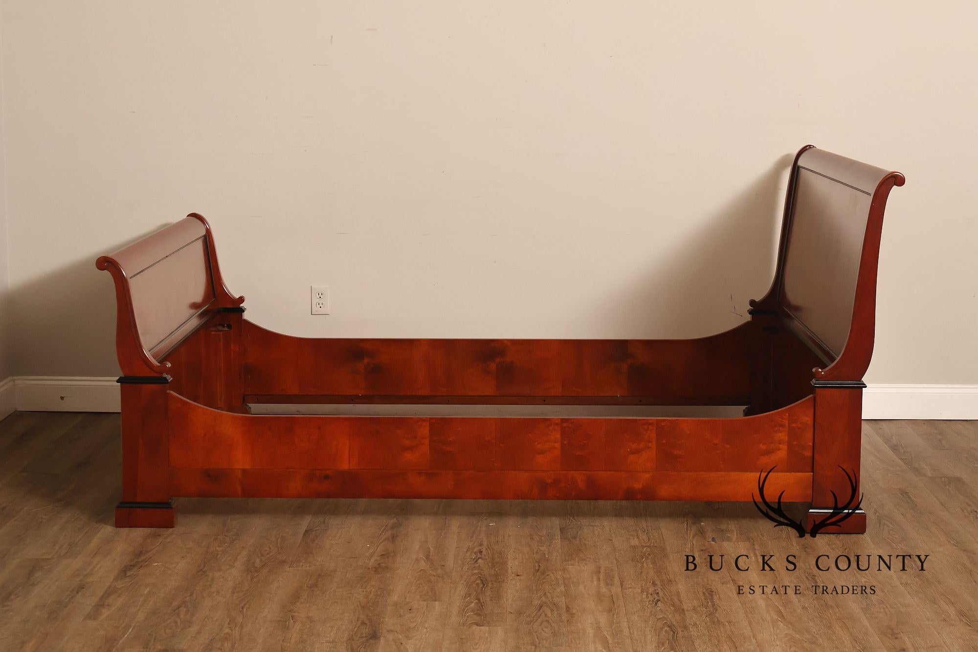 Century Furniture Biedermeier Style Yew Wood Queen Sleigh Bed