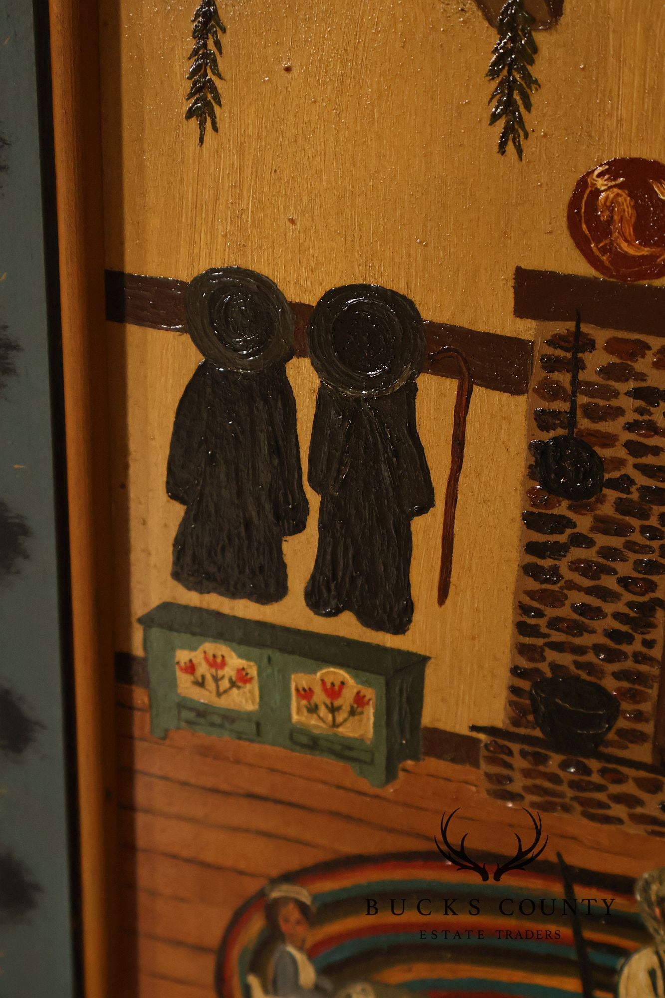 Nadine Hake Buck Folk Art Painting, Home Scene