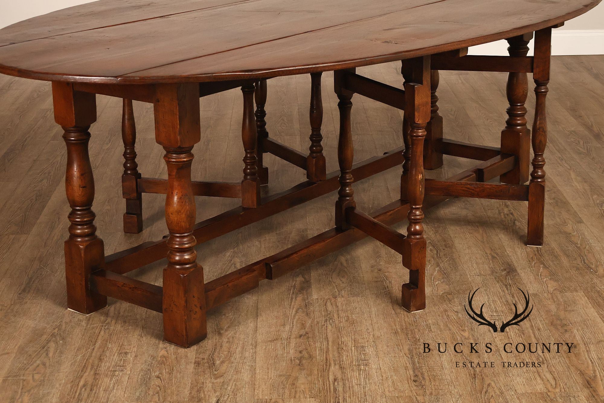 English Oak Large Gateleg Drop Leaf Dining Table