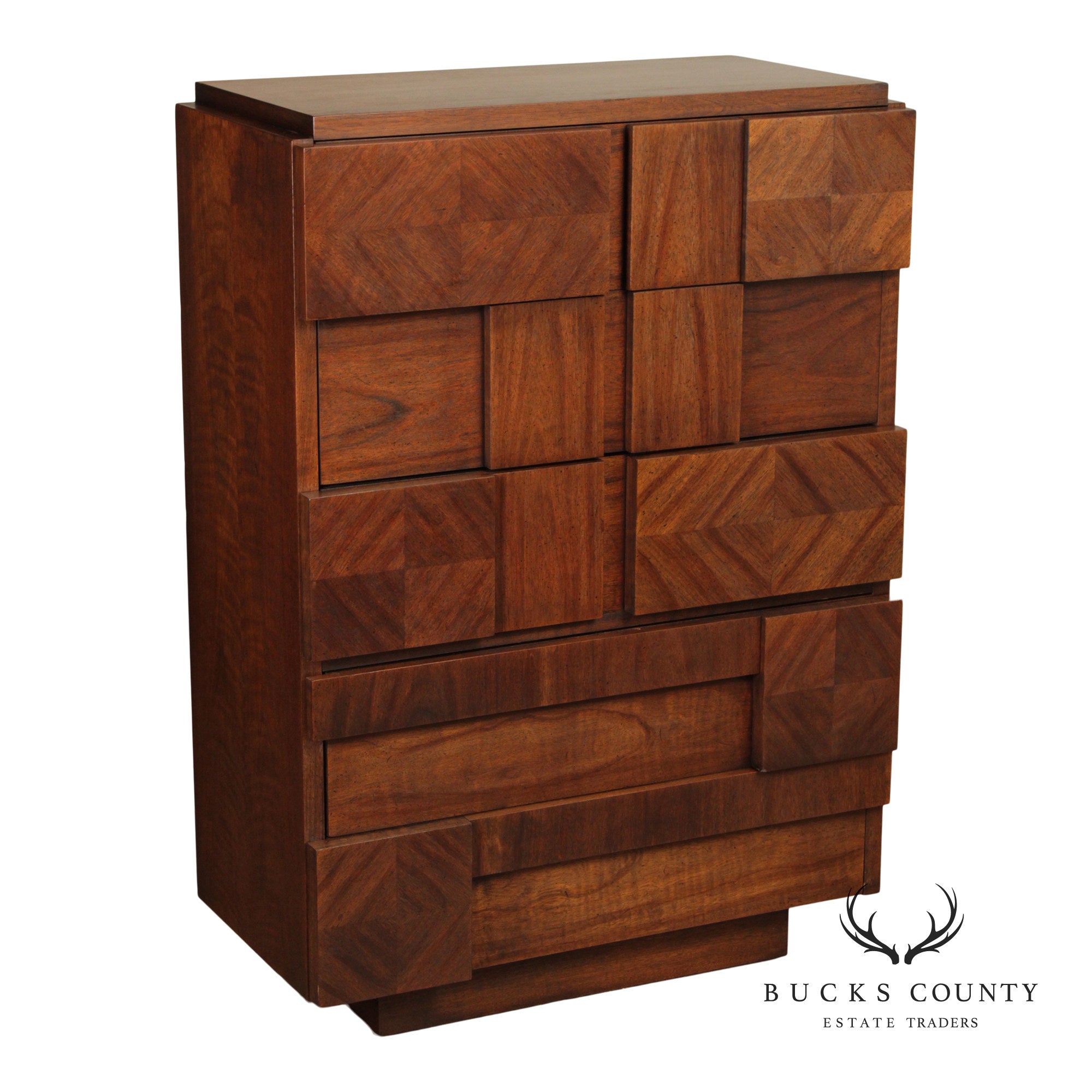 Lane Brutalist Mid Century Walnut High Chest